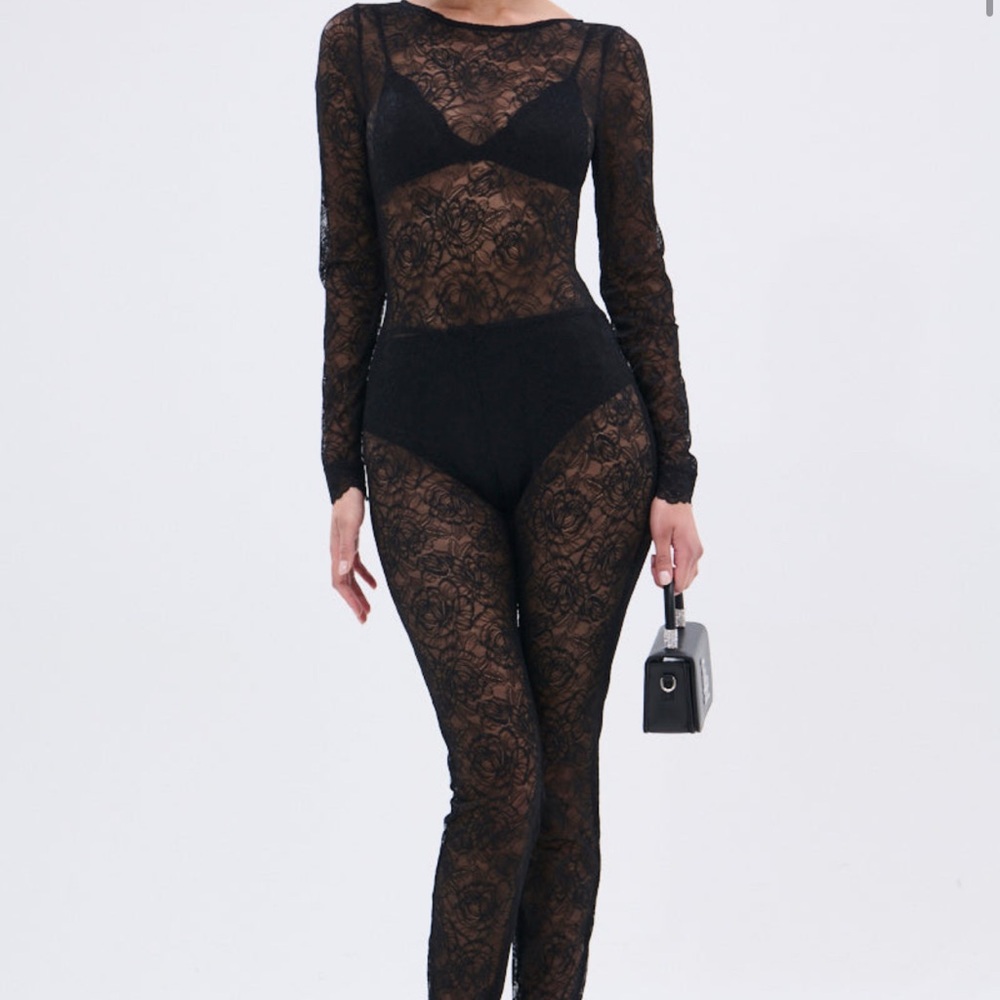 AKIRA ONLY IF THERE'S BOTTLE SERVICE LACE JUMPSUIT Size LL